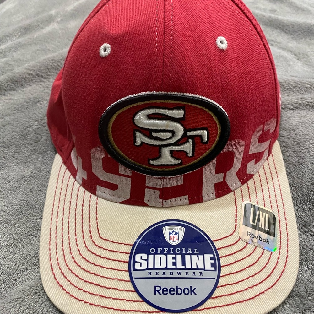 San Francisco 49ers Hat Mens Flex Fit L/XL Red Beige NFL Football Cap
